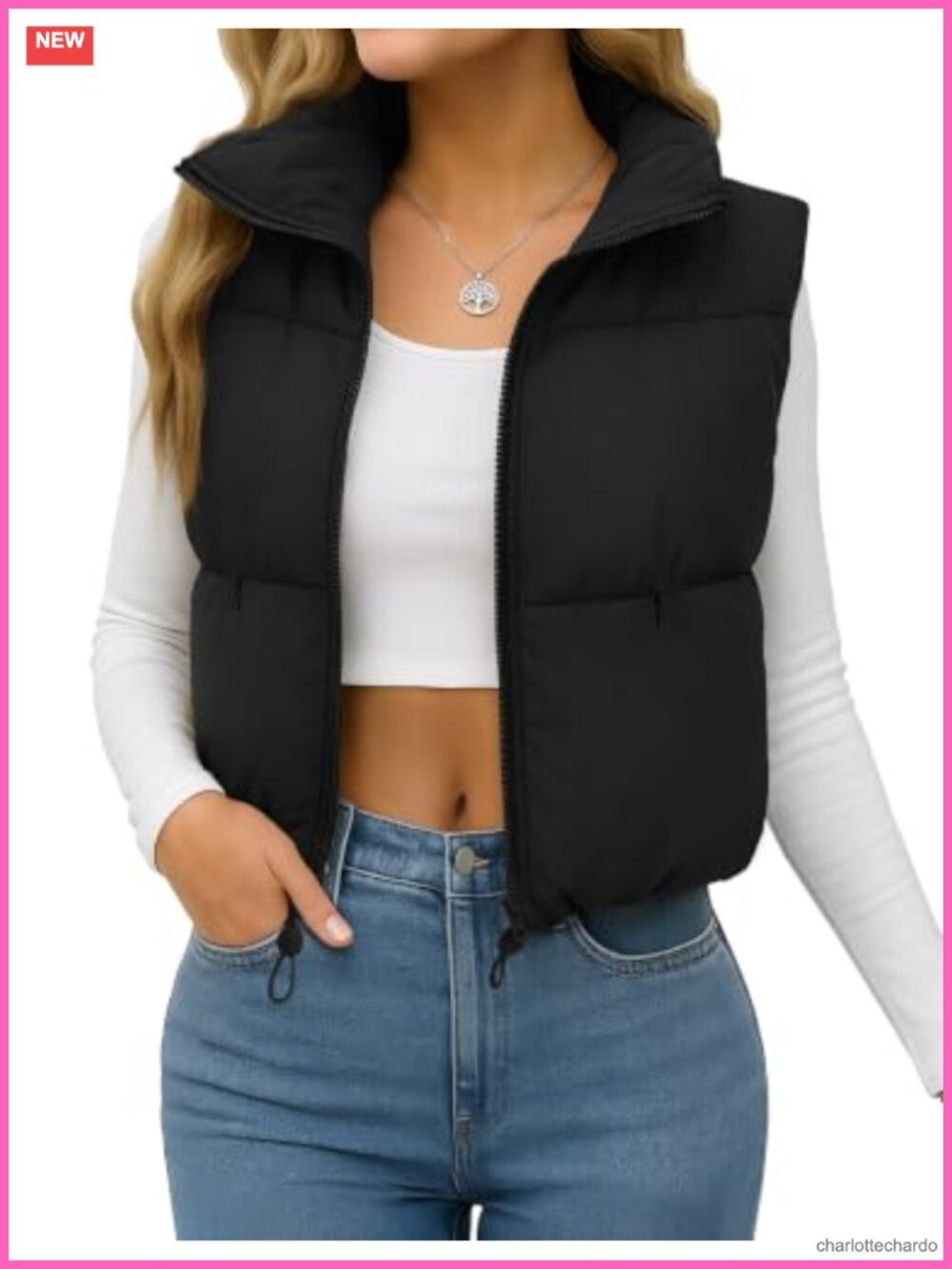 Women's Cropped Puffer Vest Lightweight Padded Zip Up Vest